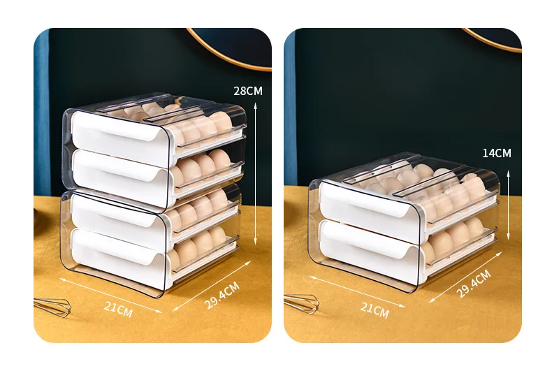 Household egg tray Kitchen refrigerator egg container Food preservation storage box Multi-layer roll-on egg carton with lid details