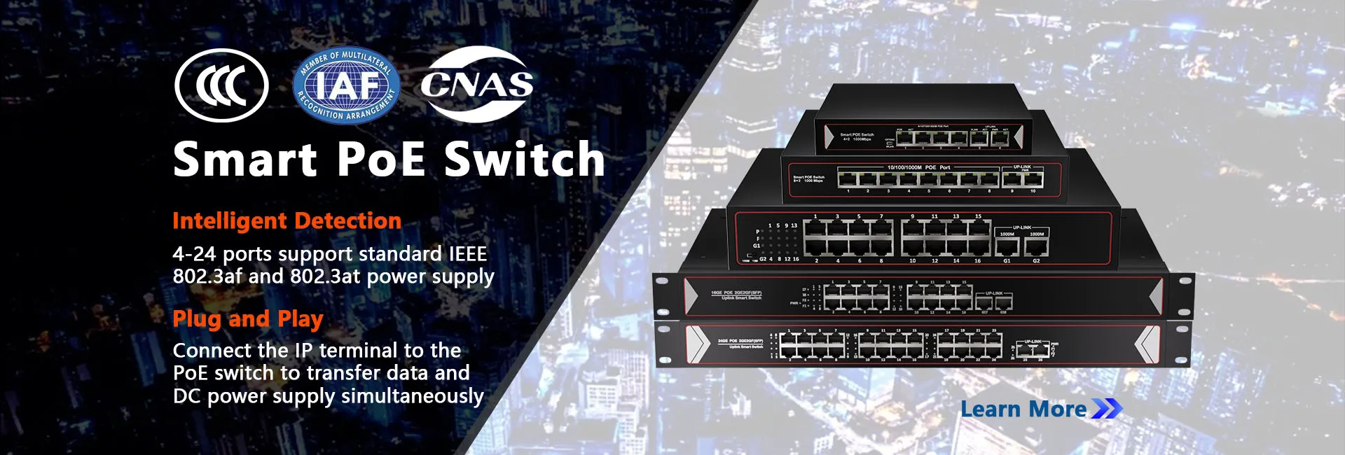 10/100Mbps 4 Port PoE with 2 Uplink Switch 48V IEEE802.3 Af/at Power Over Ethernet Switch for CCTV factory