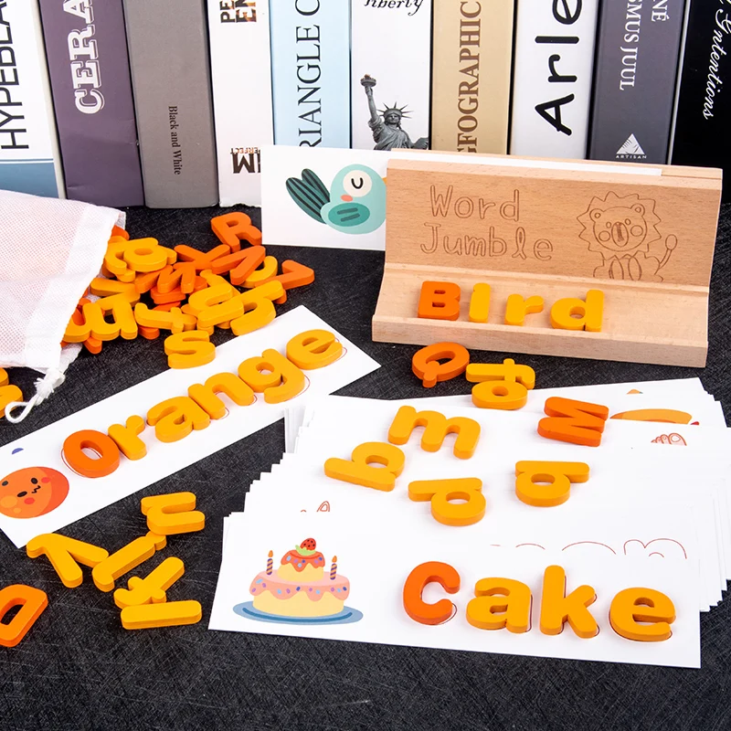 Wooden Word Spelling Words Game Learning Wooden Toys Kids Montessori Early Education Toy for Children Scrable