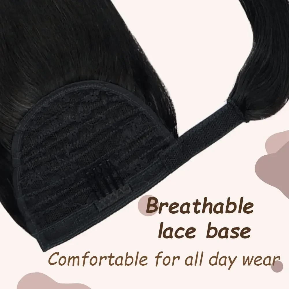 Langer, gerader Pferdeschwanz aus menschlichem Haar, zum Umwickeln, 100 % Remy-Extensions, Clip-Ins, natürliche schwarze Farbe, Nr. 1, Haarteil für Frauen_voghion.com