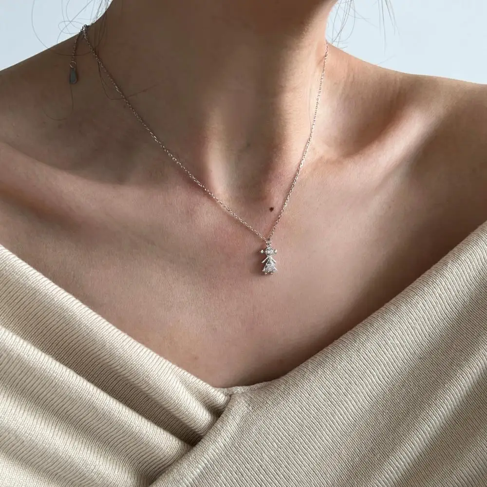 KAKODIY little girl doll pendant luxury 18K gold plated zircon necklace 925 sterling silver jewelry detail 2