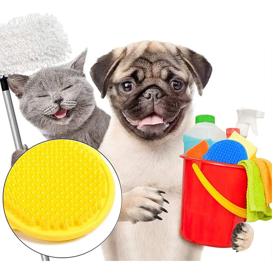 Small Style Pet Grooming Hand Brush Soothing Massage Curry Comb Shampoo Brush with Rubber Bristles Dog Cat Washing Pet Supplies