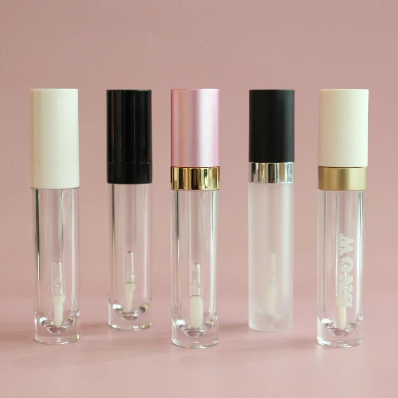 2021 new empty pink top cylinder luxury lipgloss tube packaging makeup tube lip gloss containers tube custom with logo wands