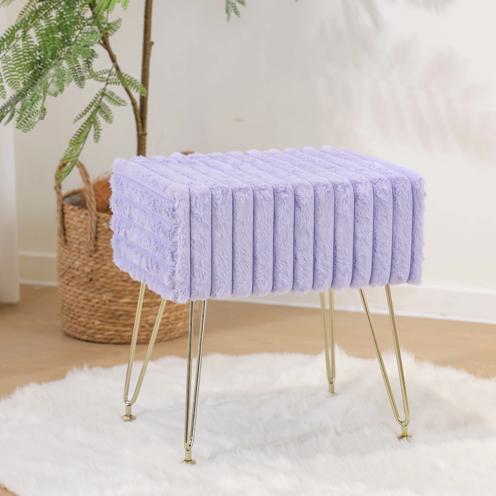 High Quality Faux Fur Ottoman Foot Stool for Living Room