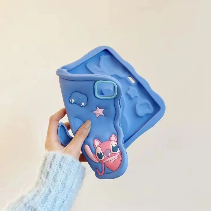 Cute 3D Stitch Silicone Tablet Case for iPad Pro 10.9 10.2 9.7 Inch Air 7 8 9 Gen 4 5 Kitty Stand Kulomi Holder with Pen Slot