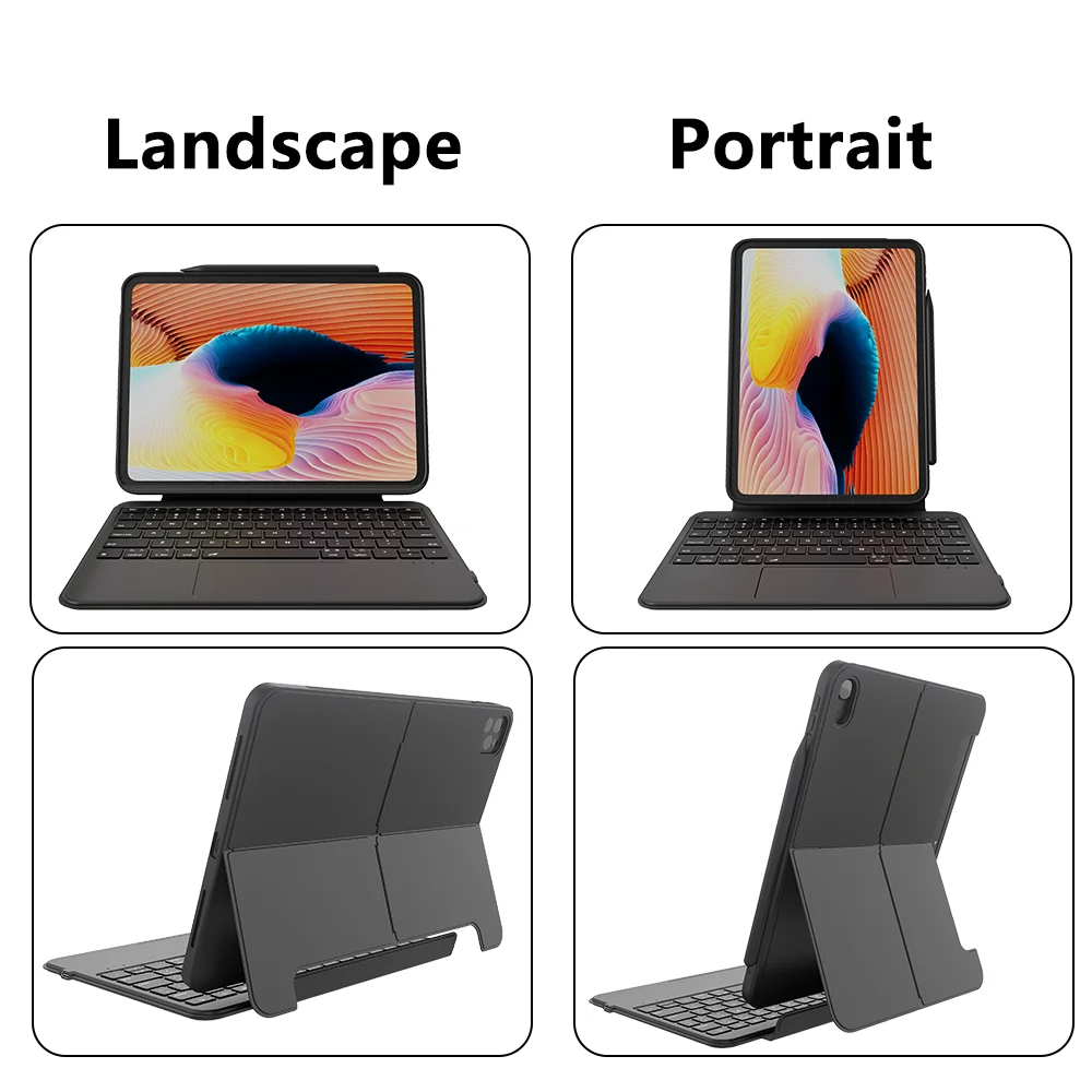 Funda con teclado desmontable para el mercado educativo al por mayor, con conector inteligente de 3 pines y soporte para rotación entre modo vertical y horizontal para iPad de 13 pulgadas