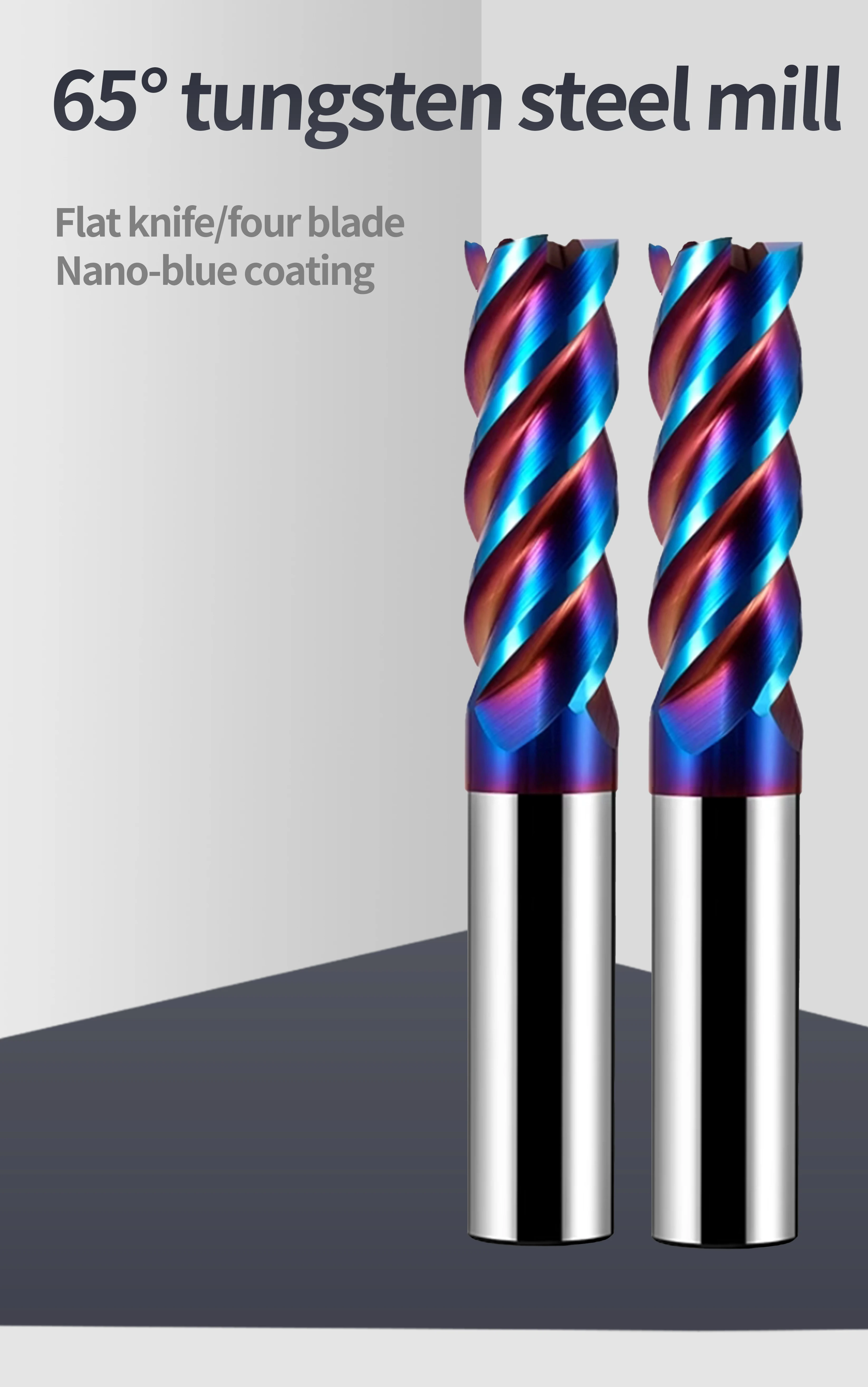 65 Degree Tungsten Steel Milling Cutter 4edge Blue Nano Coated Carbide