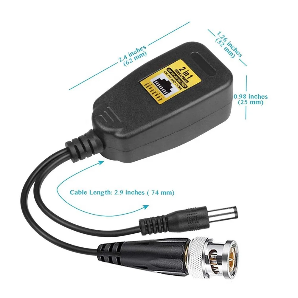 Transceptor Passivo Do Balun Da Pot&ecirc;ncia Video Coaxial Bnc Do Cctv De 2