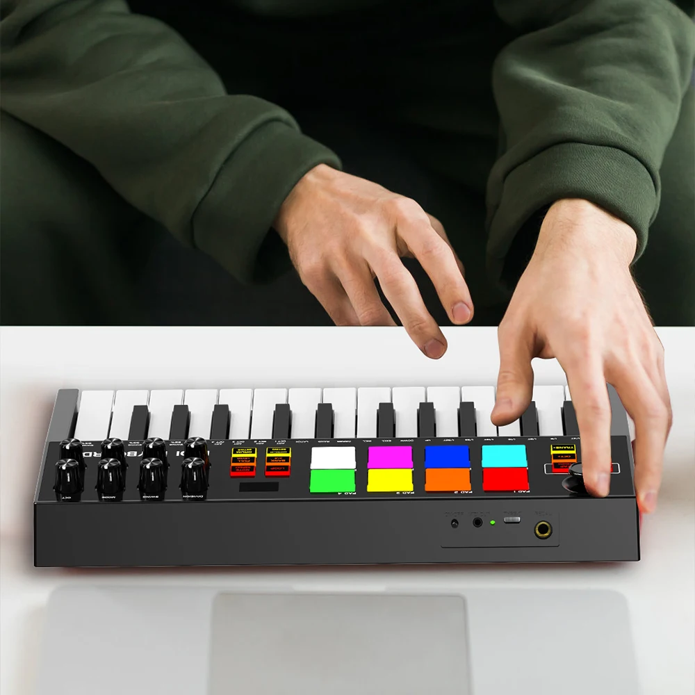 Лидер продаж профессиональный мини 25 Midi контроллер клавиатуры с 8 Rgb подсветкой барабанные колодки ручек