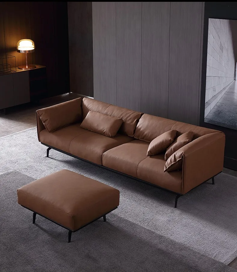 Modern Luxurious Italian Style 2 Seats Brown Leather Sofa For Living ...