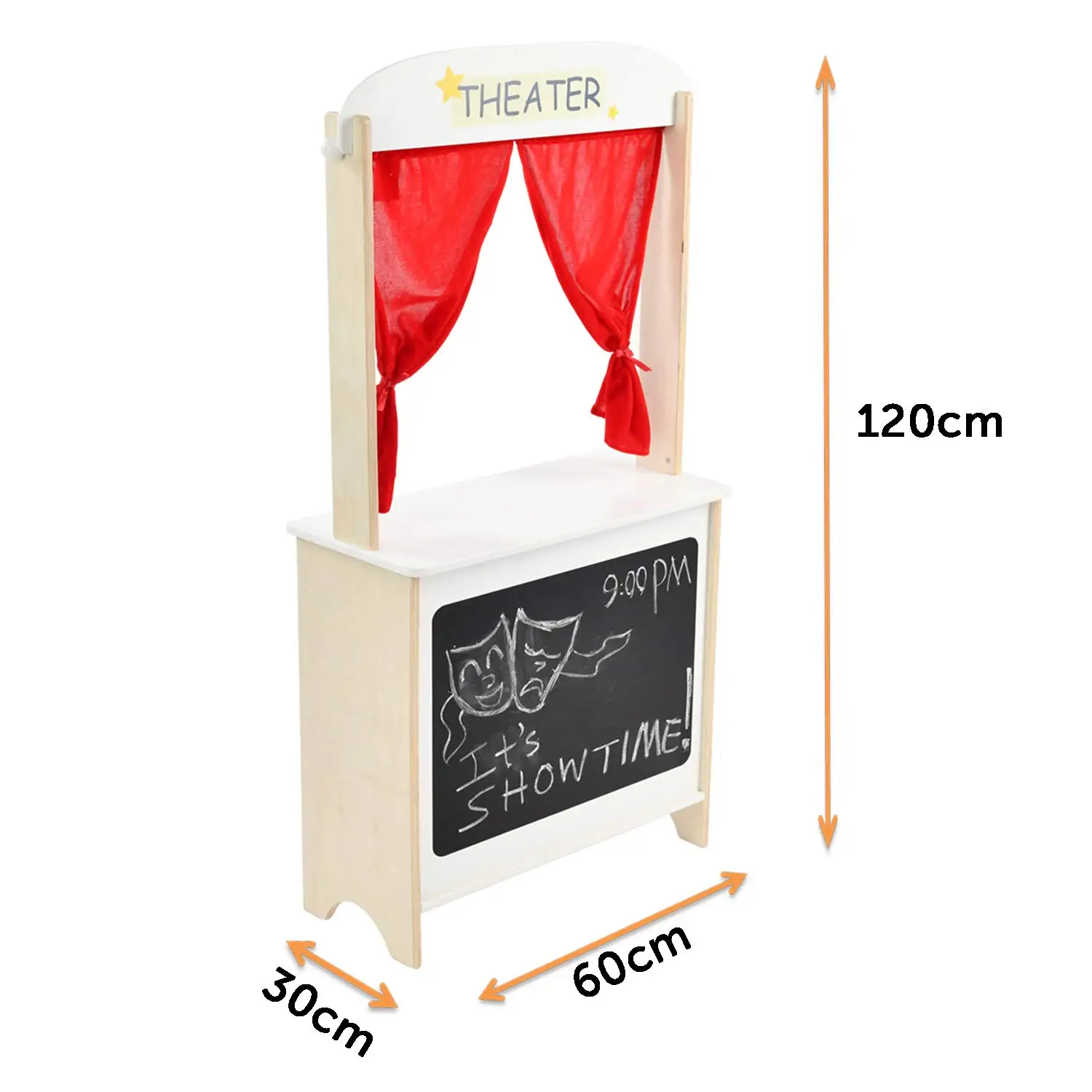 Wooden Puppet Theater Stand with 2 Hand Puppets Chalkboard, Double-Sided  Shop Stand & Stage Puppet Show Theater for Kids, Deluxe Children Puppet