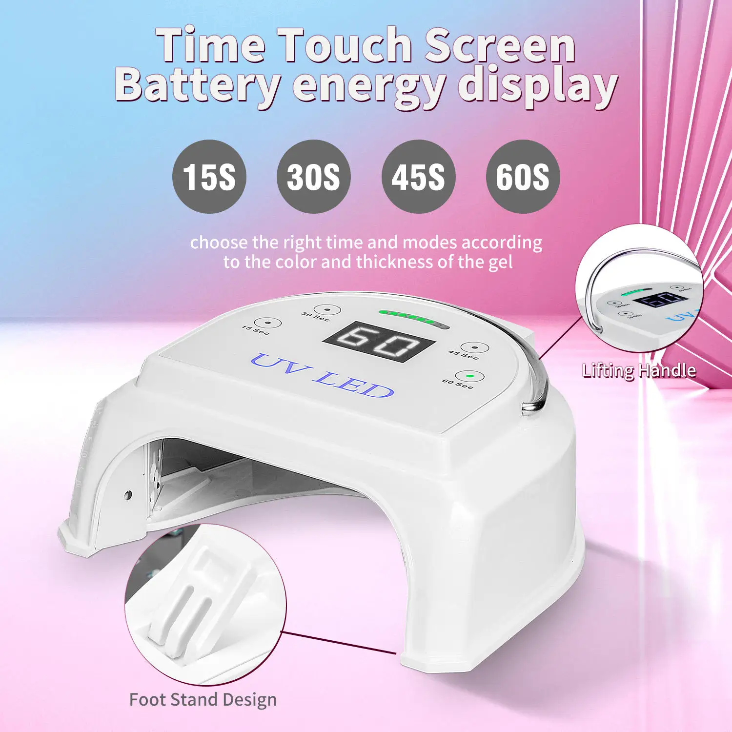 Powerful Professional Fast Led Curing Nail Lamp 80w Cordless Rechargeable Led Uv Gel Lamp for Gel Nails