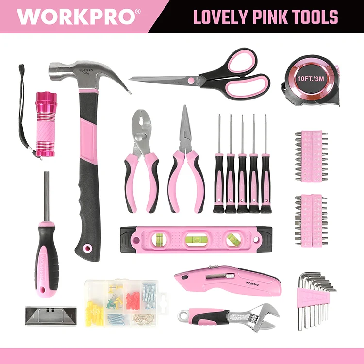 WORKPRO 106PC Home Repairing Tool Kit With Wide Mouth Open Storage Bag Household Pink Tool Set for Lady