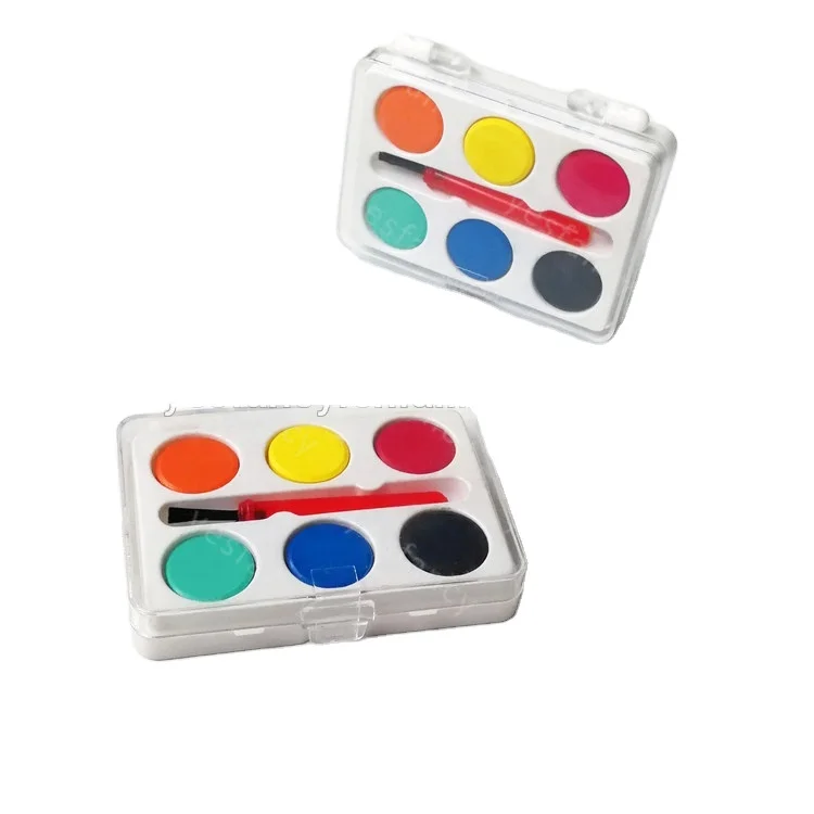 Мини 6 видов цветов водными красками с кистью акварельные