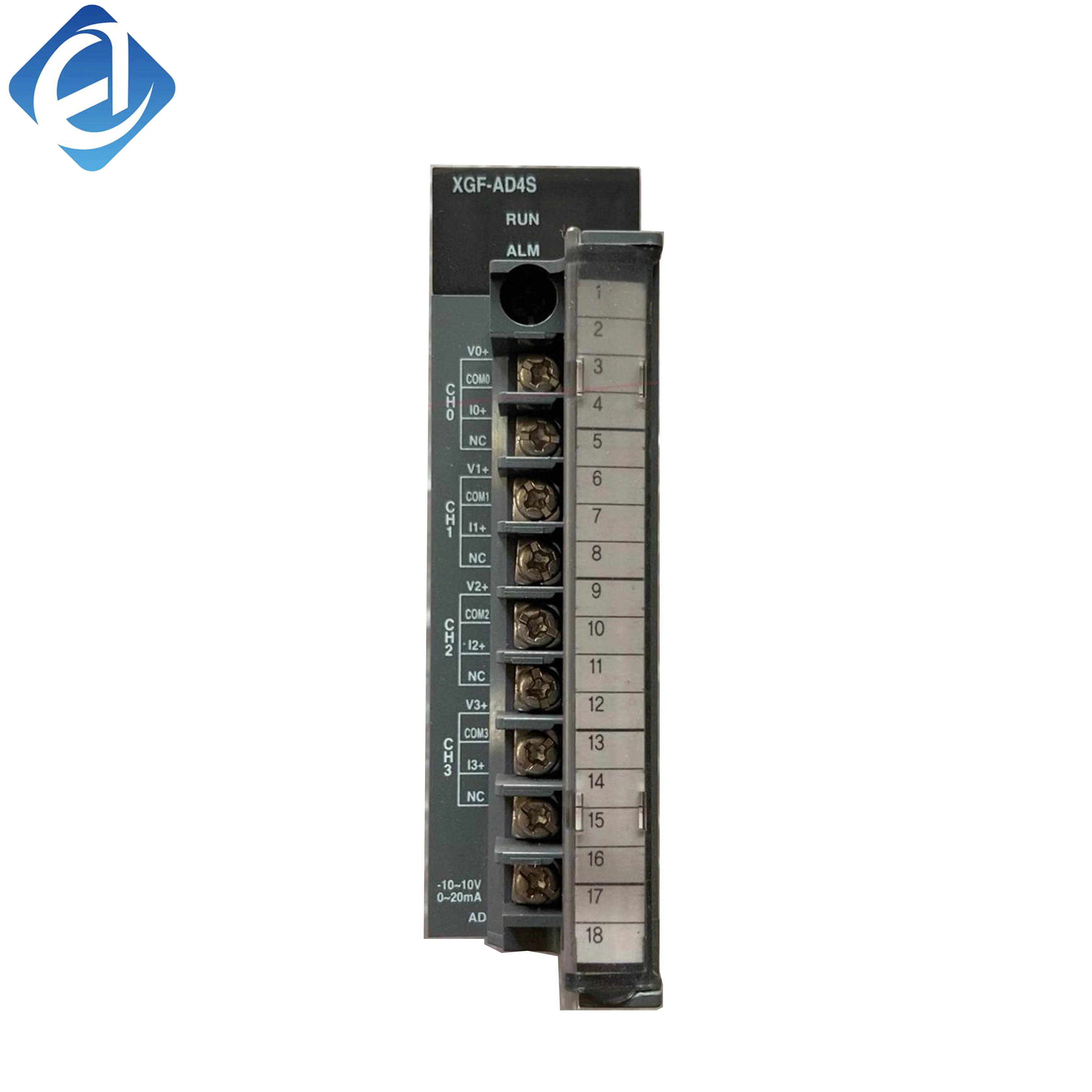 New Original XGF-AD4S XGT series isolated analog input module with 4 channels. It collects voltage and current analog signals from sensors, converts to high-precision digital data for PLC processing. Features 16-bit high resolution