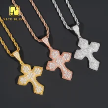 Small size iced out vvs diamond cross pendant 925 sterling silver jewelry hip hop unisex moissanite cross charm pendants