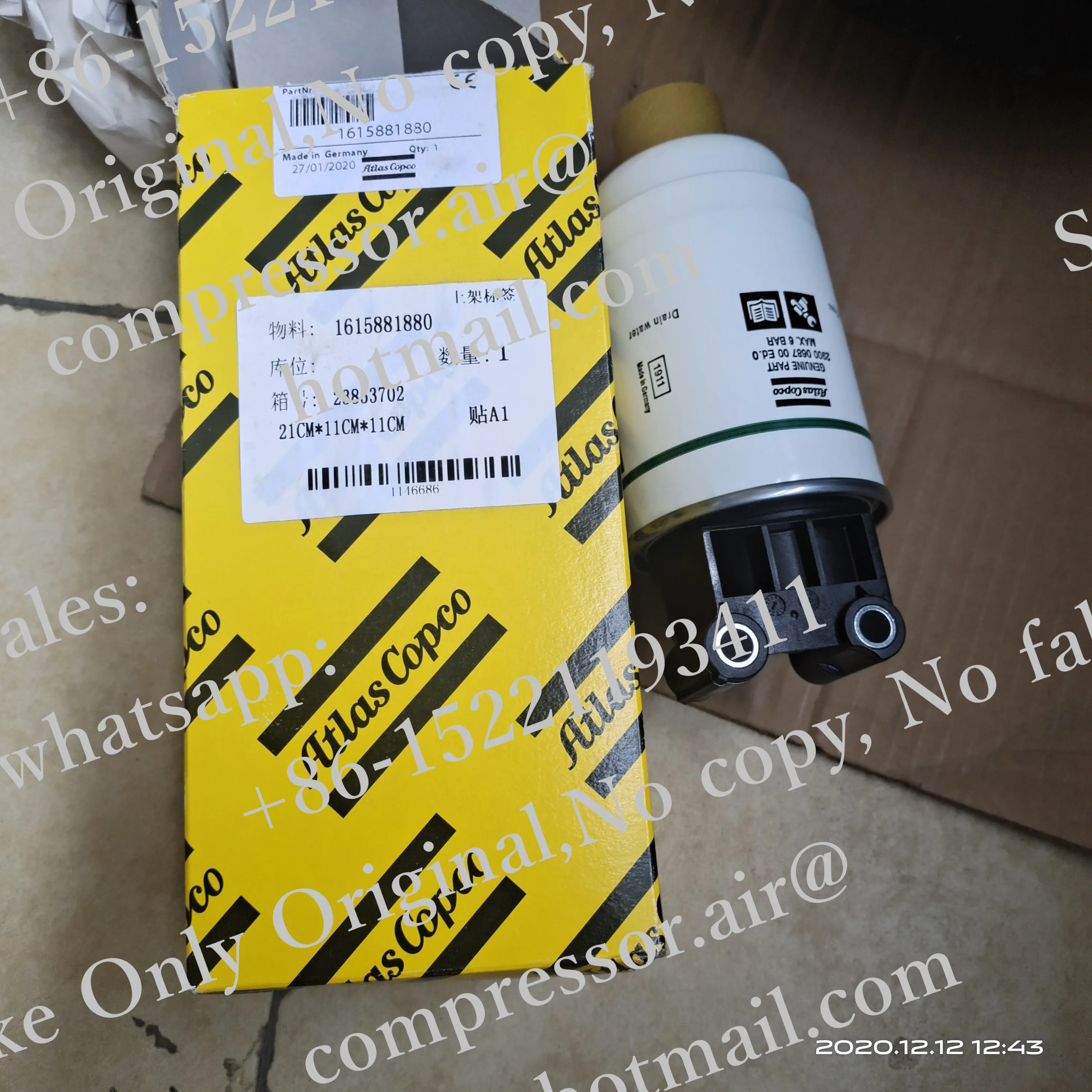 空調機 Atlas Copco Fuel Filter Assembly - Original Part 1615881880
