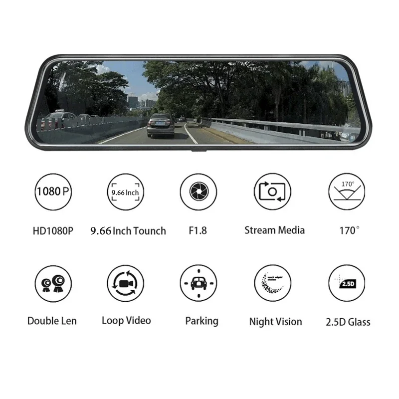 10 Inch Touch Screen FHD 1080P Car Dashcam Dual Lens Automobile Video Recorder 1080P Dash Cam Rearview Mirror Car Camera