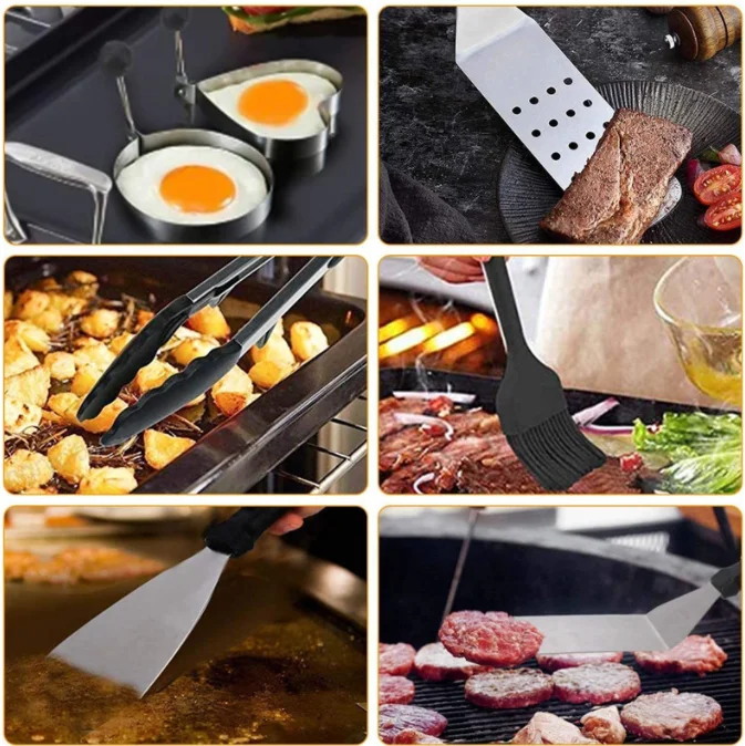 Hot Selling Stainless Steel Griddle Accessories Kit 20 Pcs Outdoor Cooking Bbq Barbecue Spatula