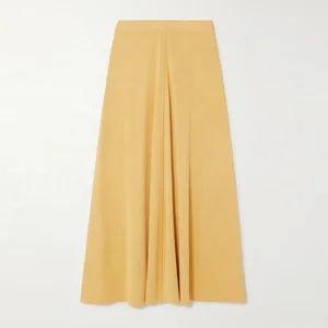 Clothing Manufacturer Custom Spring Autumn High Waist Stretch Elegant Casual Women Midi Yellow Skirt