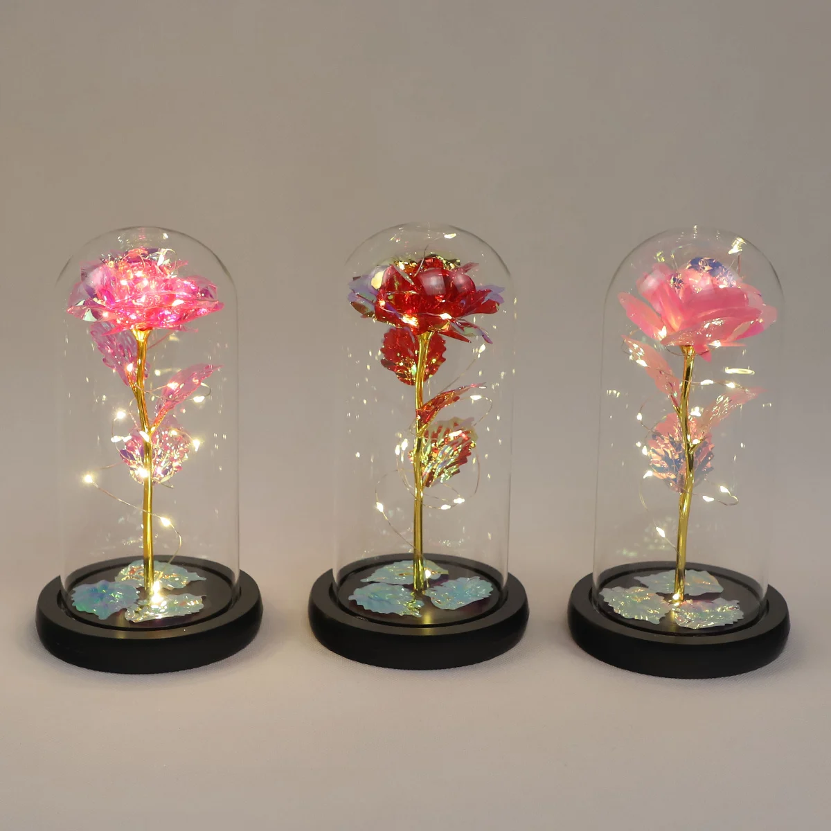 christmas flower glass dome cloche with led light mom gifts for Xmas glass dome with resin base