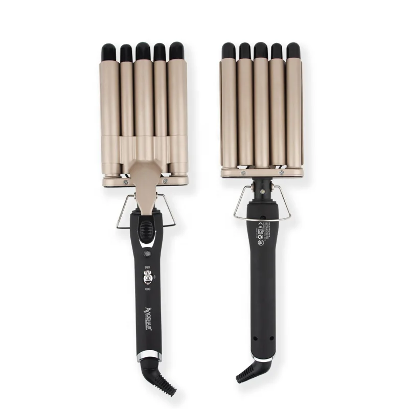 Fast Heating Ceramic 2 Temperature Control Tourmaline Triple 5 Barrels Hair Waver Tools