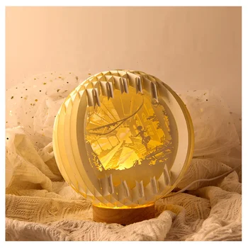 Personalized Gift Paper-cut Table Lamp Decorative Mood Lamp Spherical Pop-up 3D Paper Carving Night Lamp Finished Product