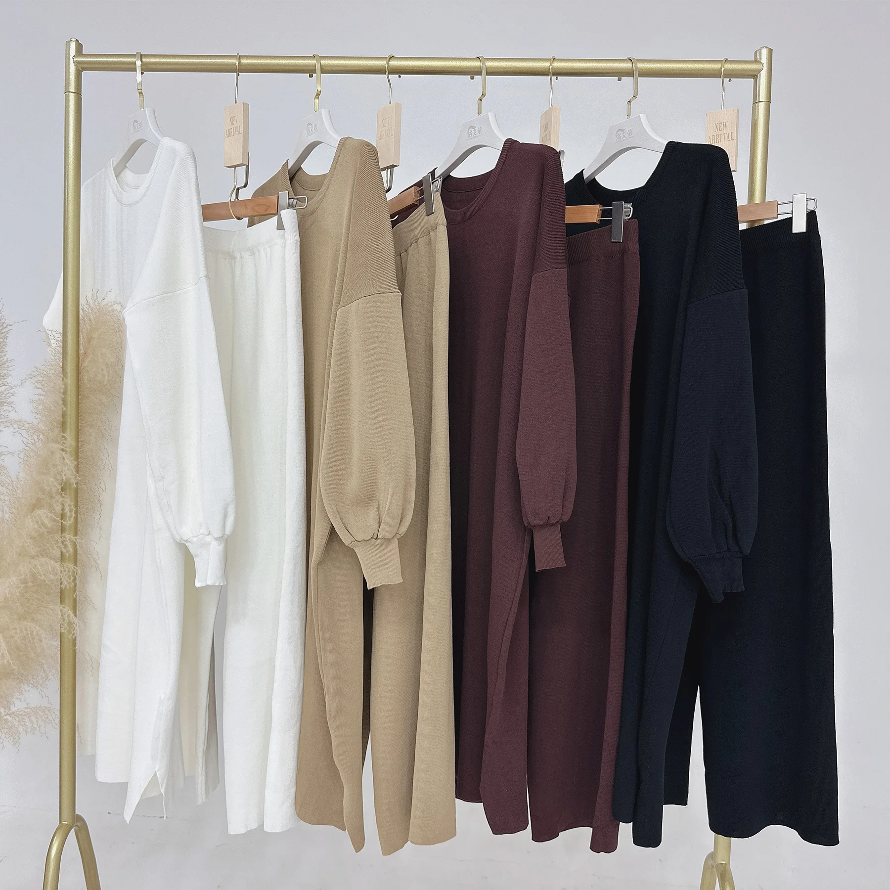 Loriya Modest Fashion Knit Dress Set Women Islamic Abaya Modest Fashion Jumper and Pants 2pcs Winter Set Women Abaya