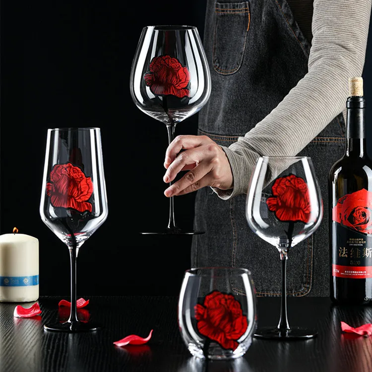 Fancy Rose Shape Red Wine Glasses Exquisite Rose Wine Goblet Clear