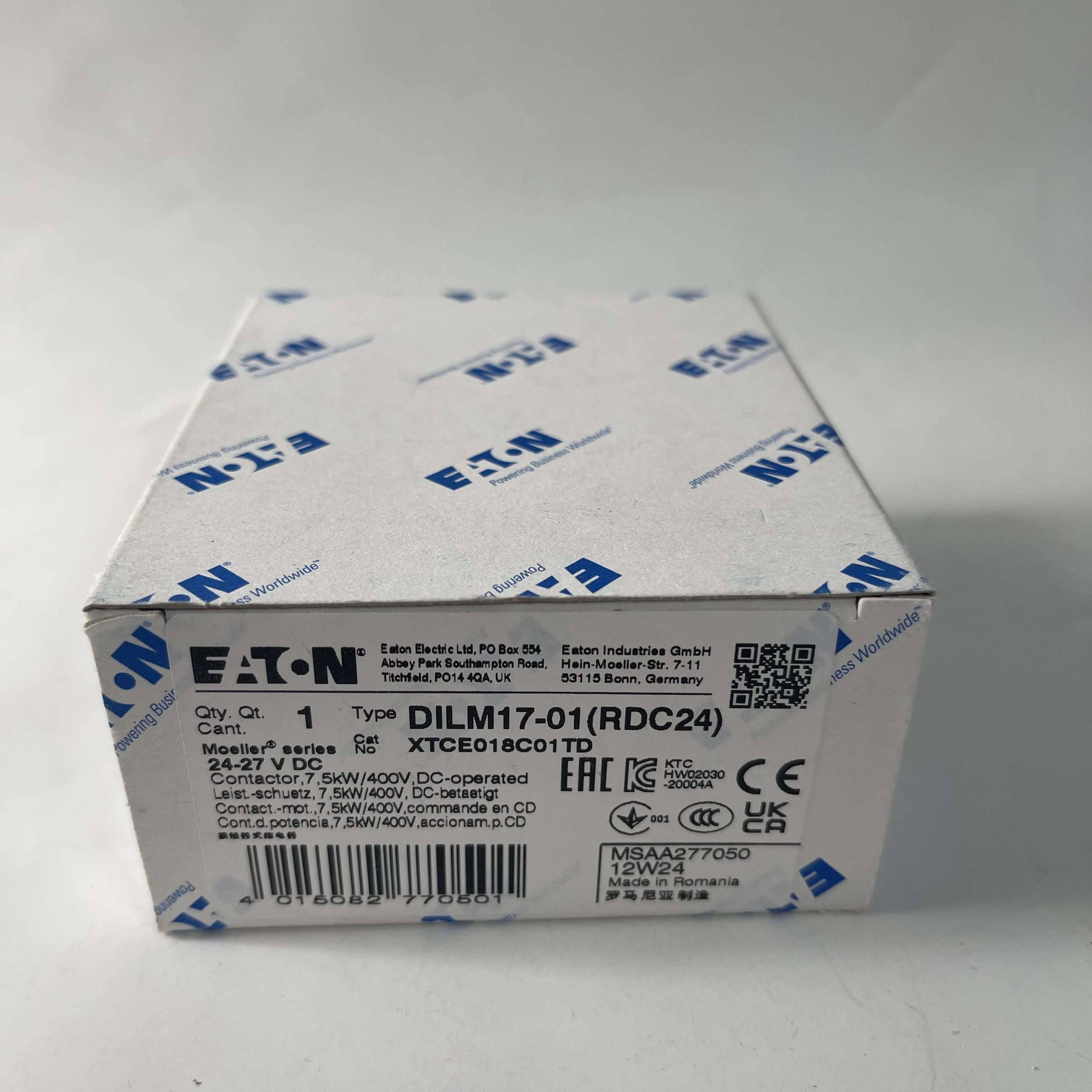 EATON Contactor (DC-Operated) DILM17-01 RDC24 