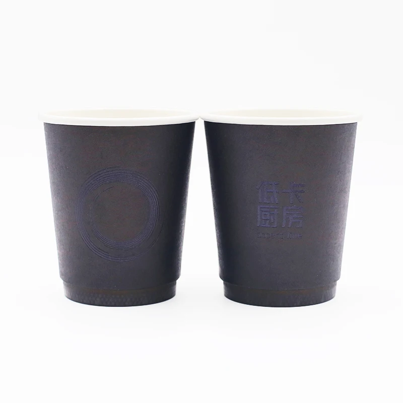 High Quality Custom Coffee Cups Disposable Foil Stamping Custom logo Double Wall Black Hot Coffee Paper Cup