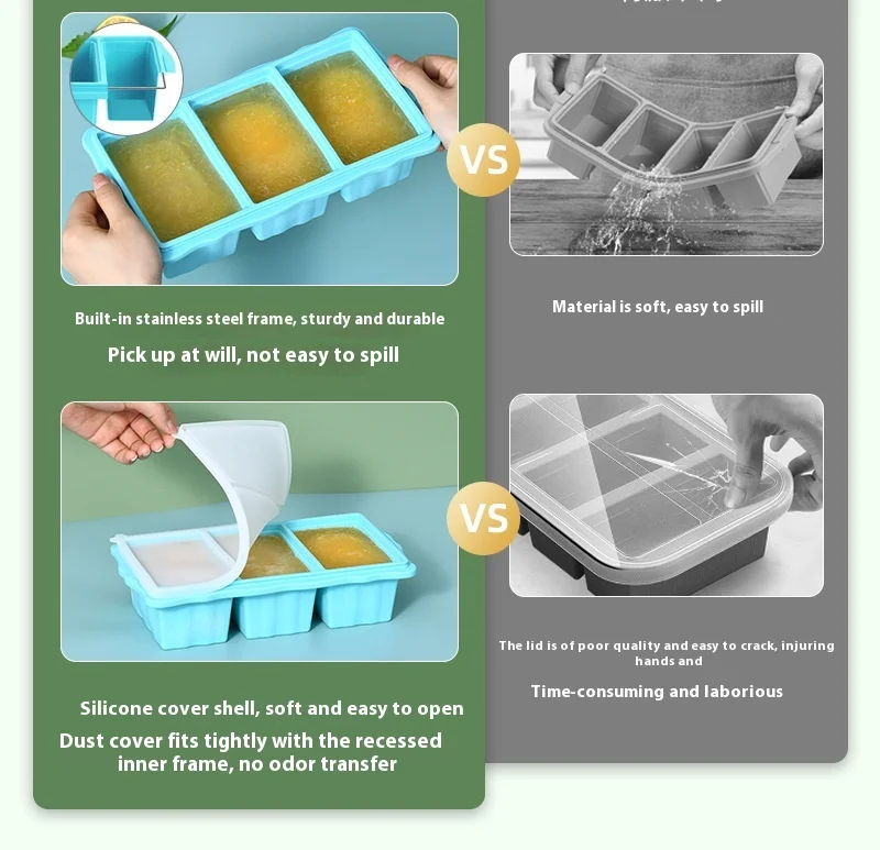 Hot Selling Food Grade Silicone Ice Tray Mold with Lid Household Ice Storage Making Box Complementary Refrigerator Accessory factory