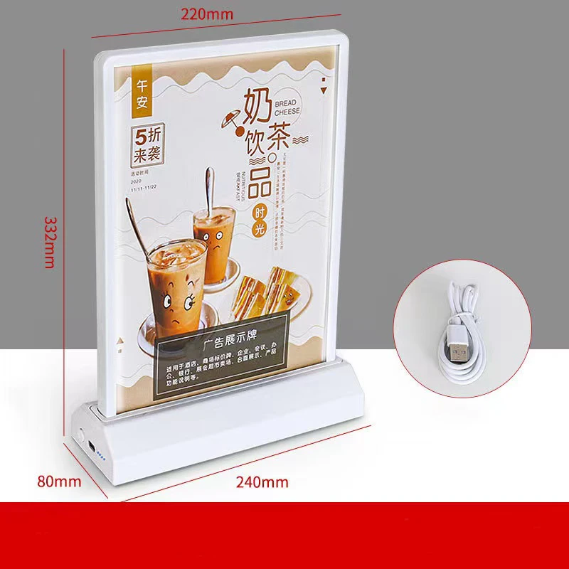 Acrylic Led Table Stand Menu Holder Led Lighting Pos Rechargeable Battery Menu Stand