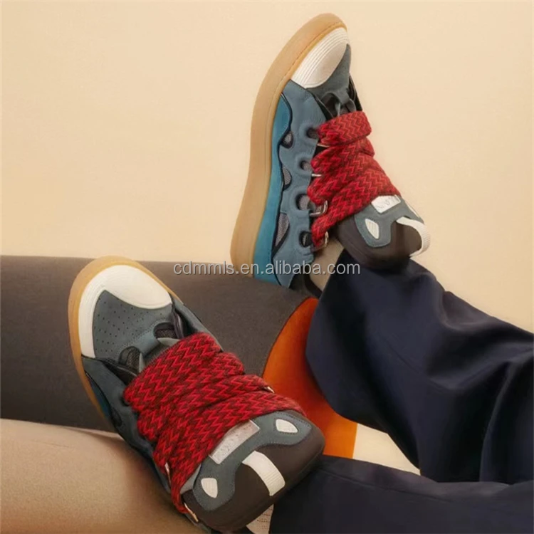 Women's low heel sneakers personalized color contrast casual fashion shoes lace up flat bottom custom large women's shoes