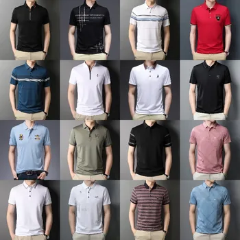 2023 summer new striped short-sleeved polo shirt Fashion business lapel men's T-shirt
