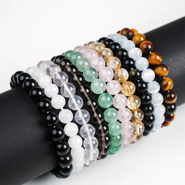 wholesale fashion 8mm healing natural stone For Women Men Gifts spiritual quartz black fashion crystal beads charm bracelet