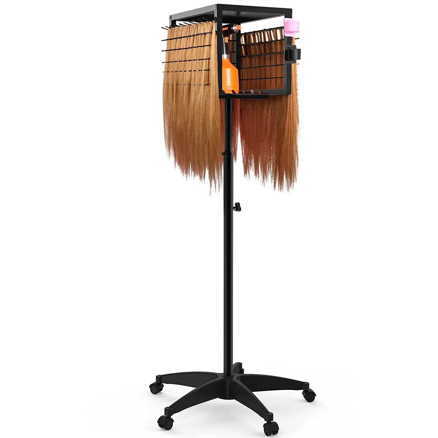 168 Pegs Adjustable Hair Extension Flooring Holder Braiding Hair Storage Display  Rack with Wheels