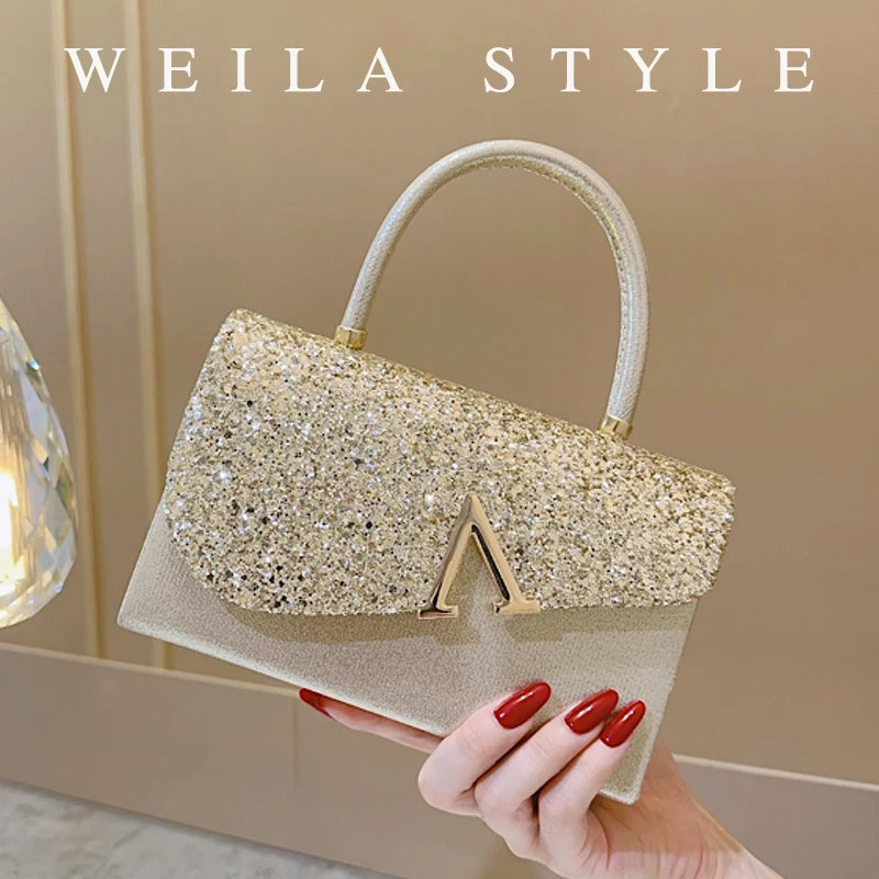 Shiny Glitter Top Handle Bag with Structured Body Elegant Mini