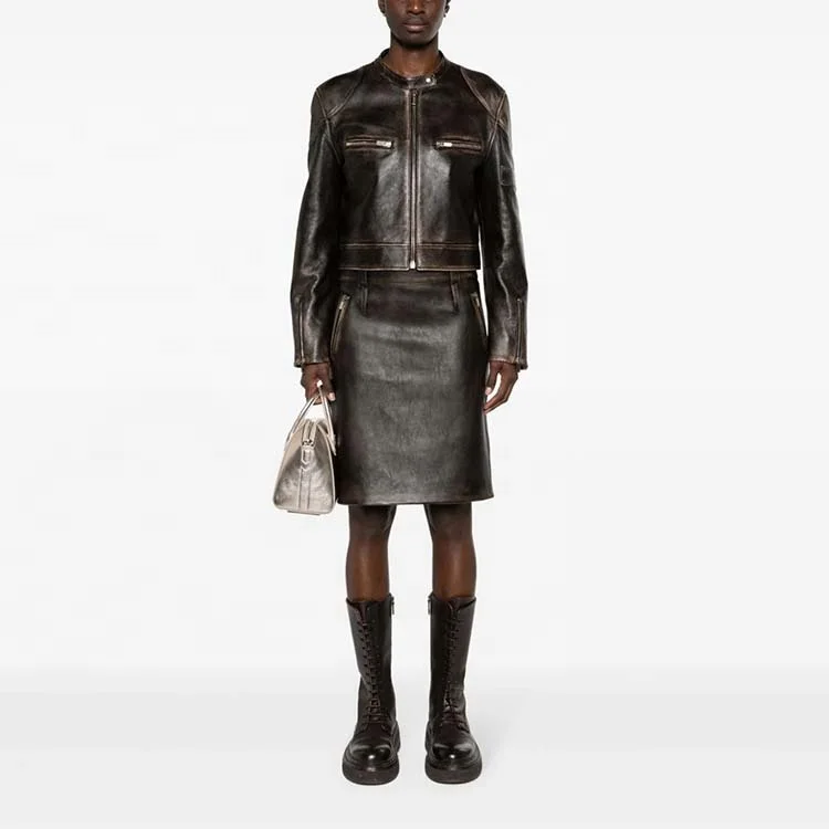 High Quality Custom Luxury 100% Lambskin Zipped Cropped