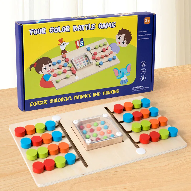 Four-Color Slide Puzzle Matching Games Montessori Wooden Toys Preschool Educational Learning Activities Toy for Kids Girls Boys