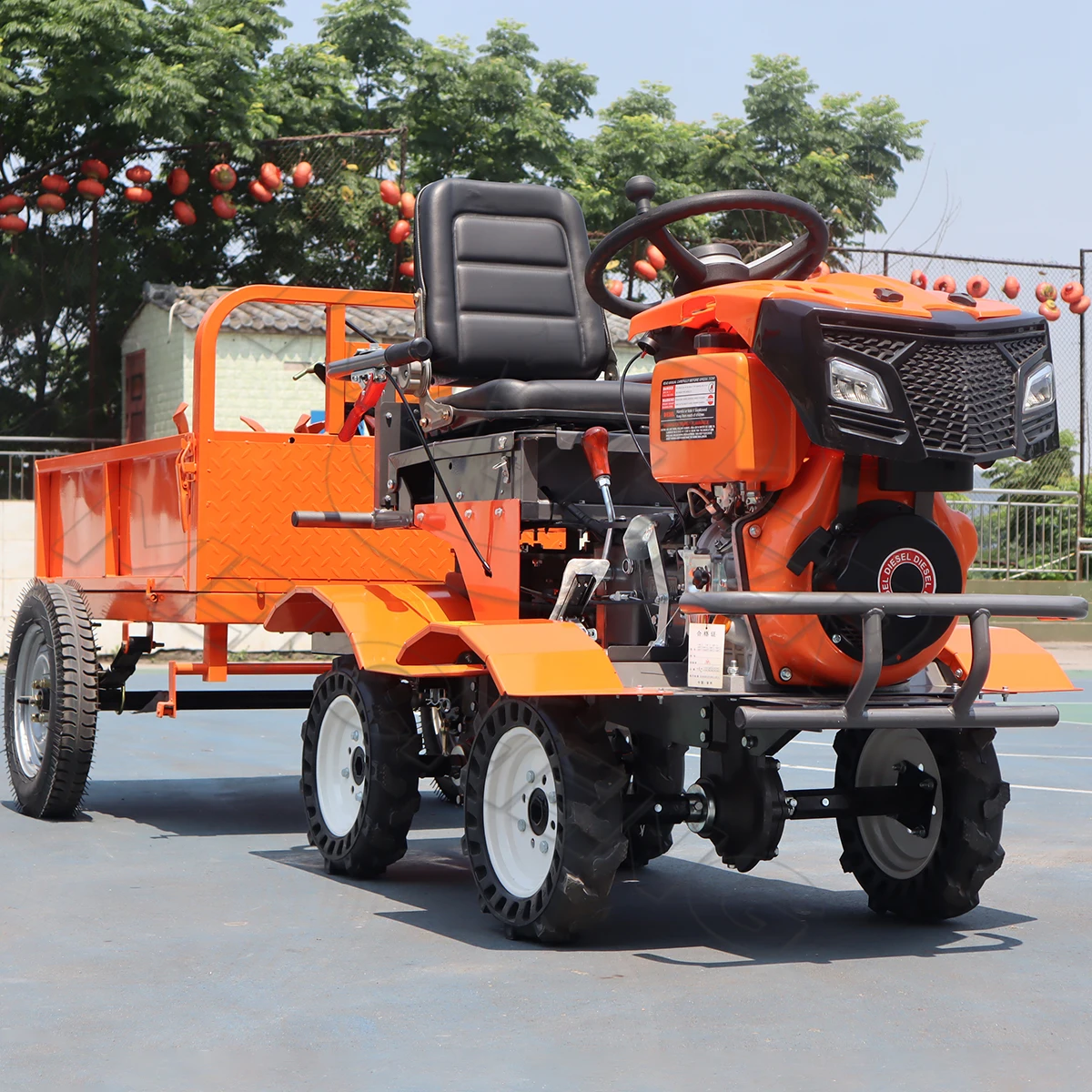 9hp/13hp/15hp 4x4 Diesel Ride-On Cultivator Tiller Multifunctional Walking Tractor kwa Uhifadhi wa Paddy Field Rotary Ditching Na Trailer