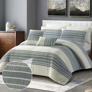 For KOSMOS Luxury 8pcs Jacquard Stripe Comforter Set Modern Style Customized King Size Bedding