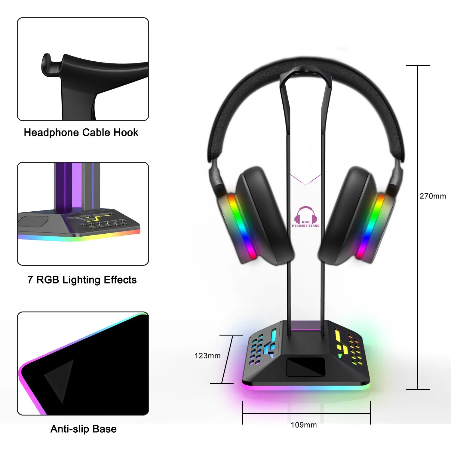 RGB Gaming Headphone Stand with Dual Type-C USB Ports RGB Strip
