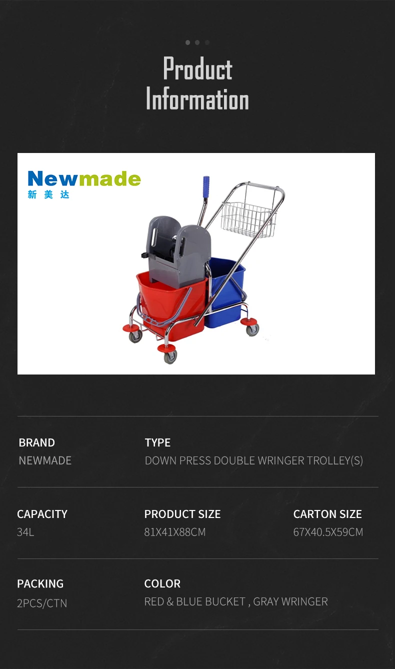 34L Double Bucket Mop Wringer Trolley - Efficient Cleaning