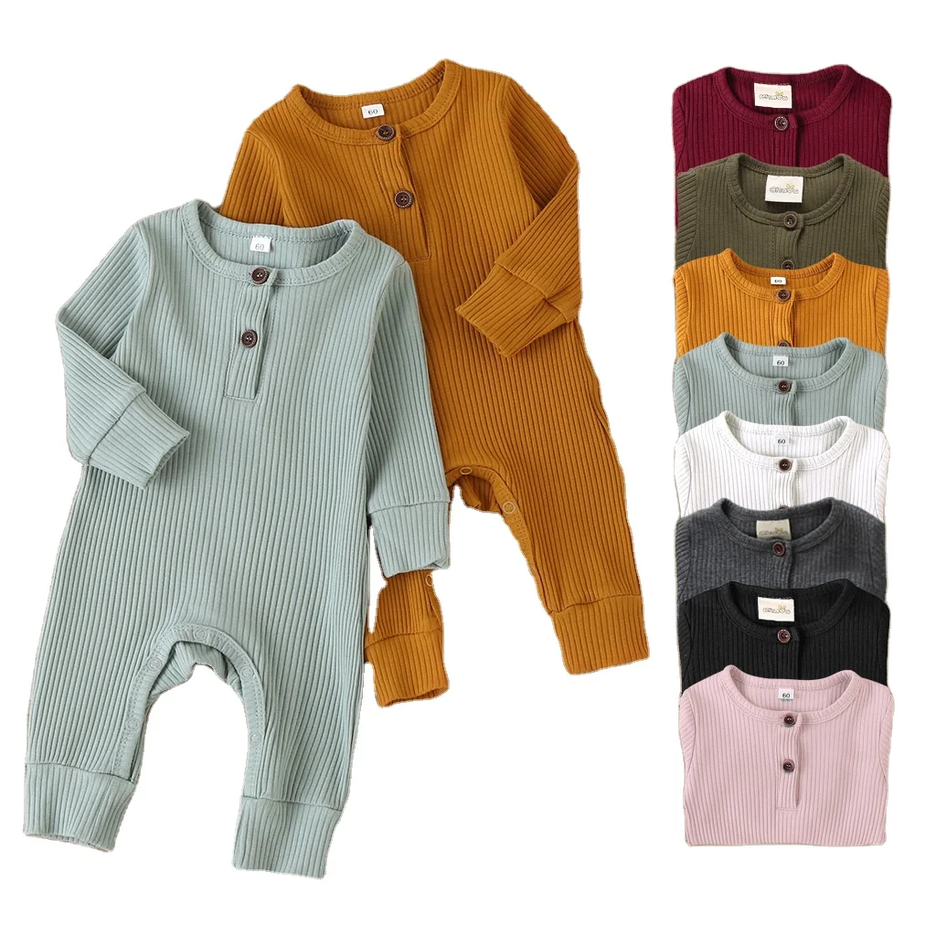 Newborn Waffle Cotton Sleepwear Solid Color Pajamas Infant Zipper