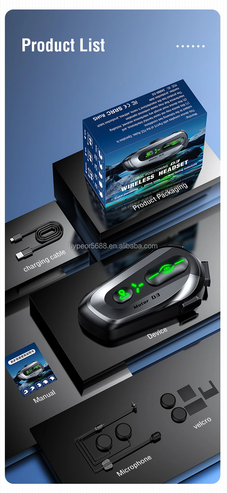 product tiypeor motorcycle helmet headset d3 with global positioning system and ai voice assistant for motorbike rider-9