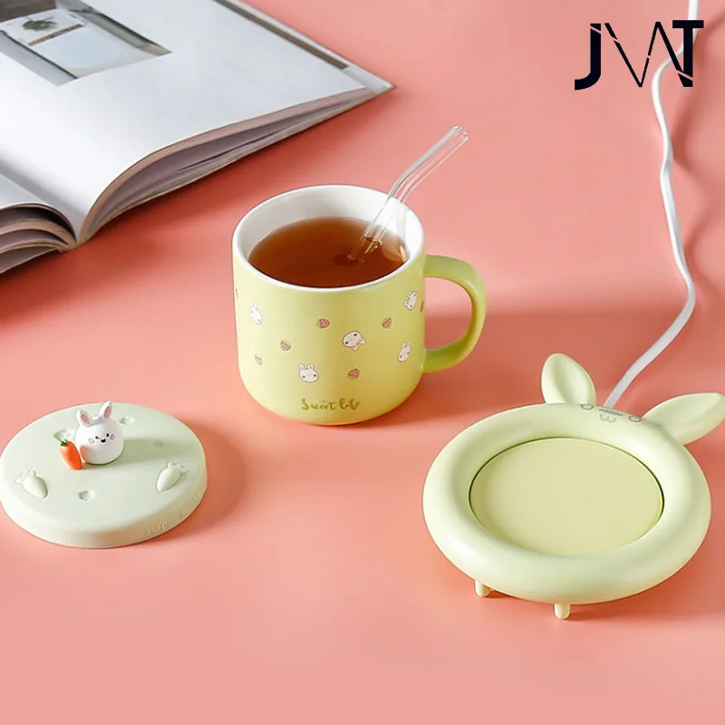 New Smart Thermostatic Coaster Cute Rabbit Mug Warmer Set Cup