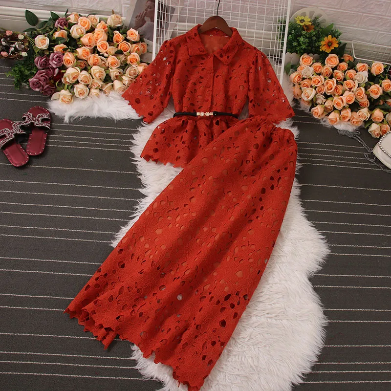 HANOU Temperament Goddess Fan Set Female South Korean Chic Summer New  French Elegant Lace Shirt Skirt Two-Piece Set| Alibaba.com
