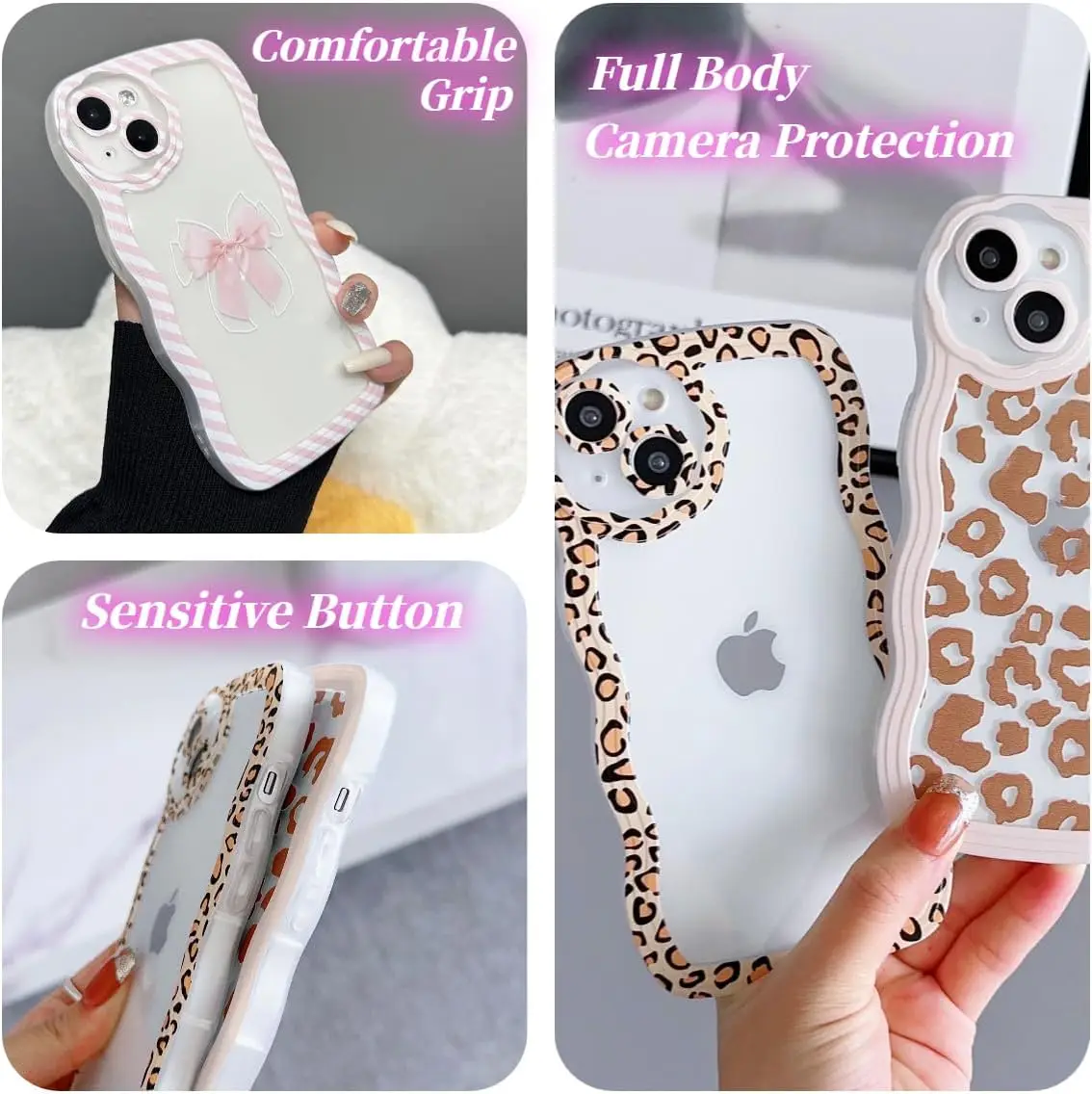 Cute Case for iPhone 16 Pro Max Clear with Bow Design for Women Girls Aesthetic Cute Stripe Frame Wavy Soft Shockproof Covers supplier