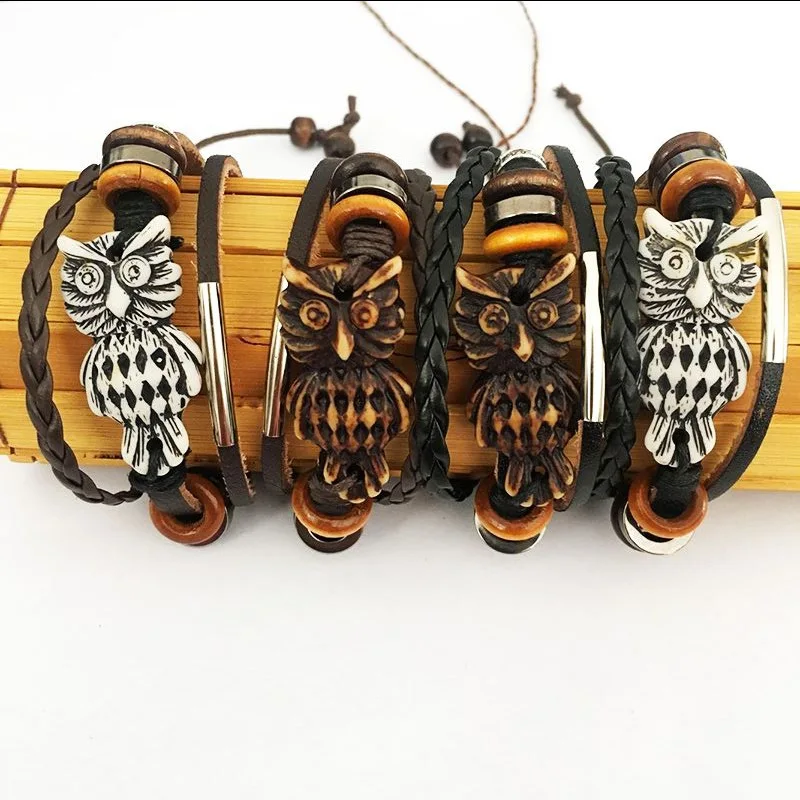 Customize Handmade Brown Ox Bone Tooth Hemp Leather Bracelet for Men